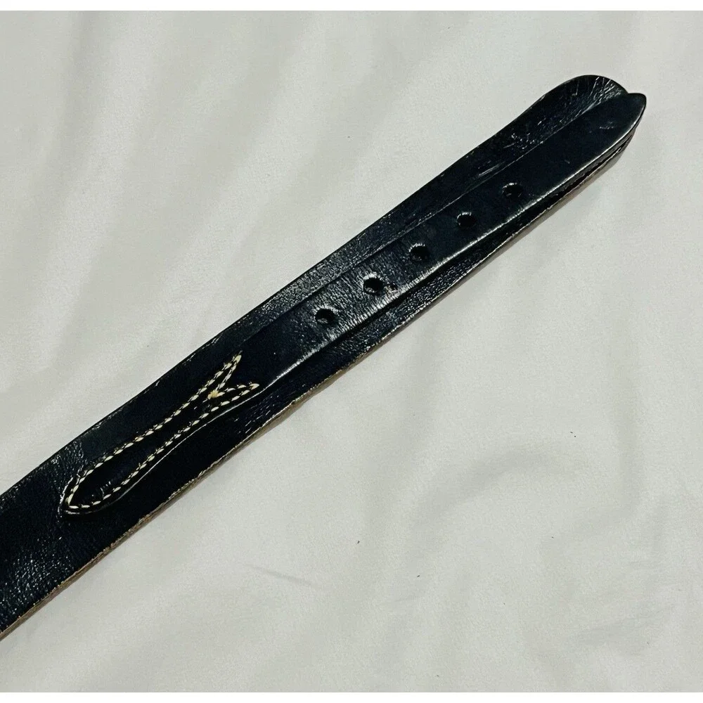 Vintage Looper Western Belt Sz 26 Embossed Black Leather “SNAKE” USA